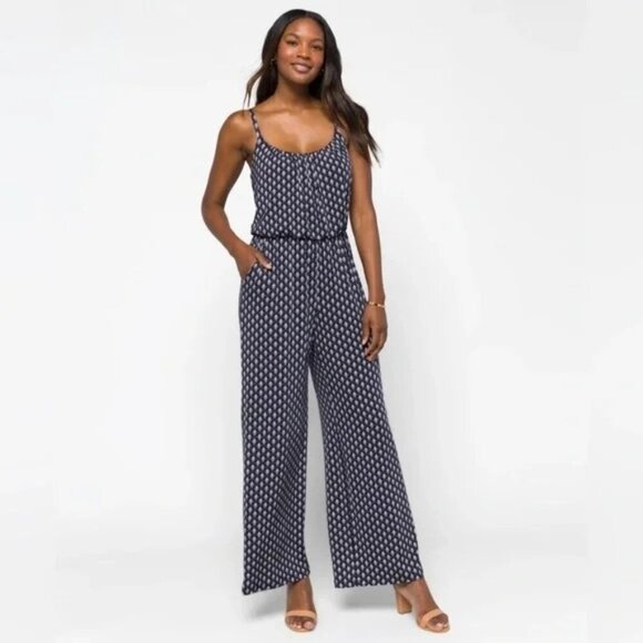 Women's - Kaileigh Navy & White Printed Jumpsuit, Size Small - Picture 1 of 11
